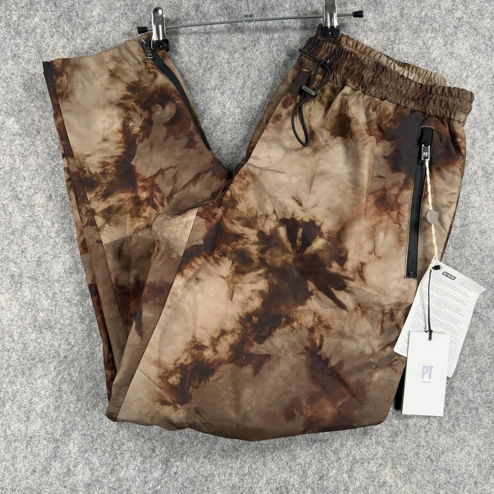 PT Torino Track Pants Mens IT 50 Brown Tie Dye Elastic Waist Zip Pockets